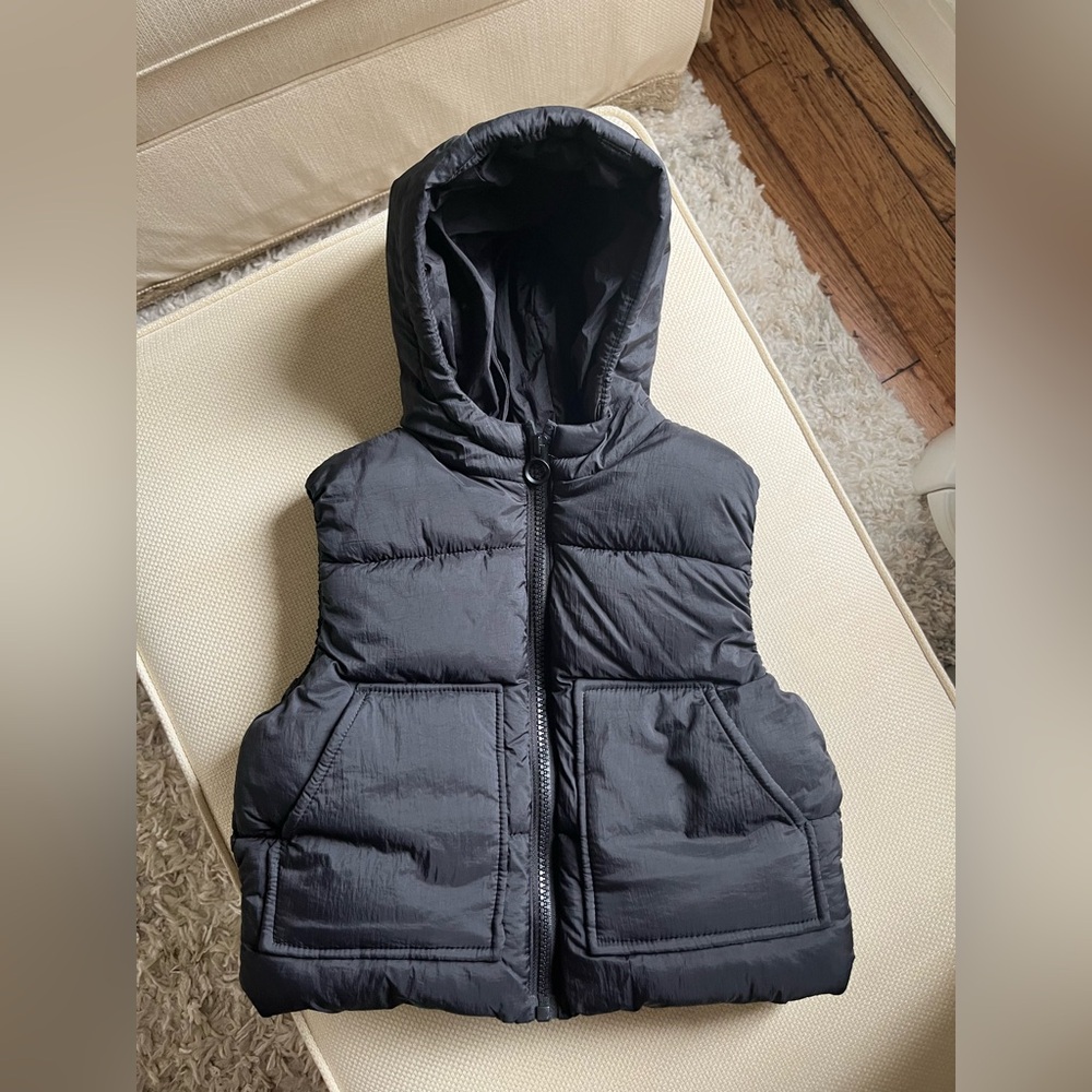 Kids Black Hooded Puffer Vest